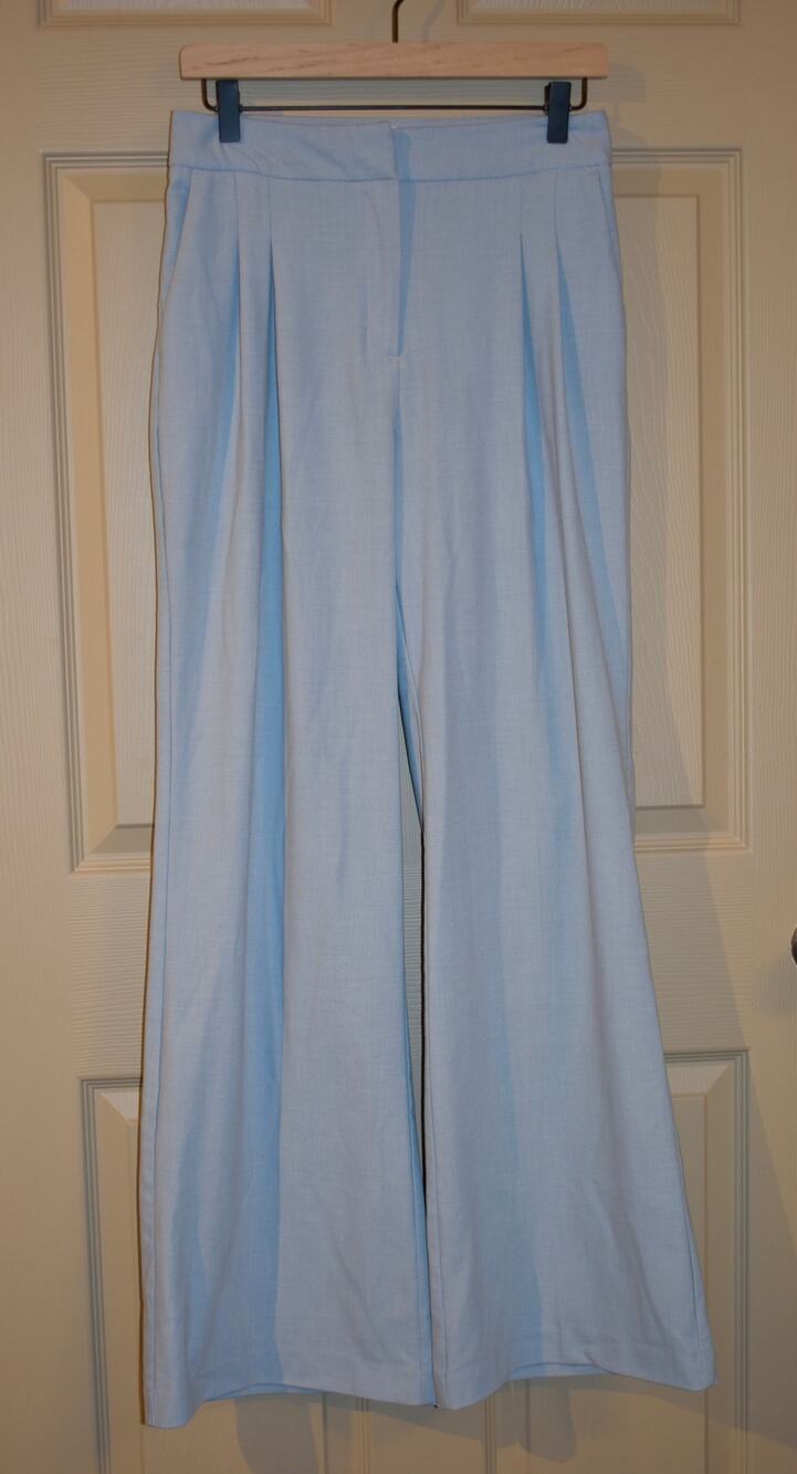 House of Harlow 1960 Powder Blue High-Rise Pleated Wide-Leg Trousers 4